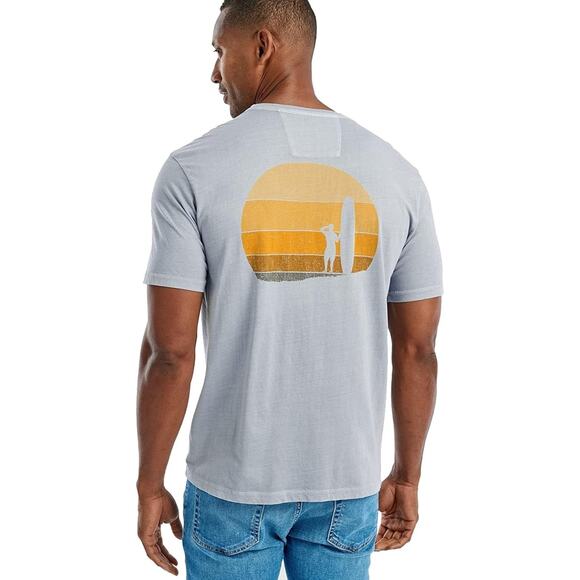 johnnie-O Santa Monica Back Graphic Surf S/S T-Shirt Gray Mens Sz LARGE Sunrise - Picture 1 of 6